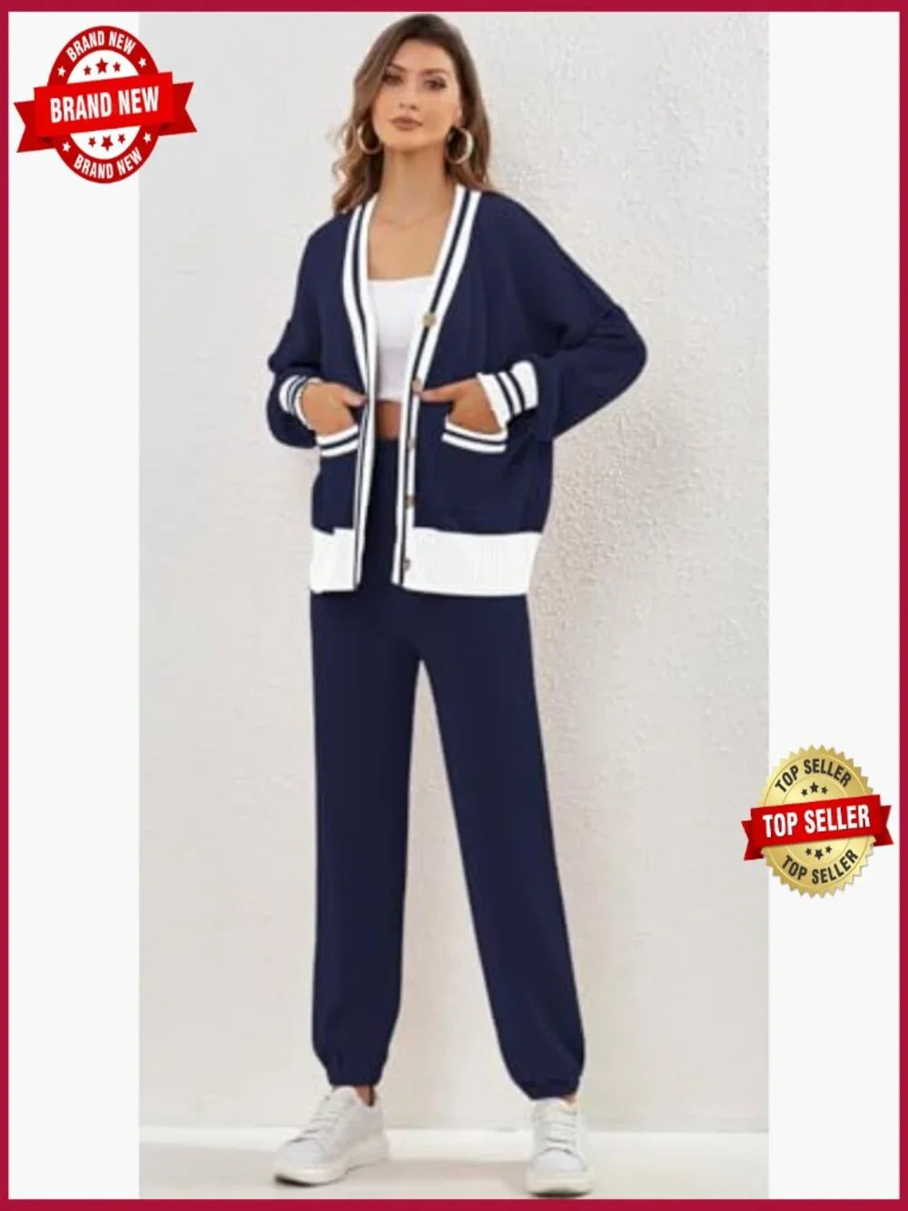 2 Piece Cardigan Sweater Pants Set Knit Lounge Matching Outfit